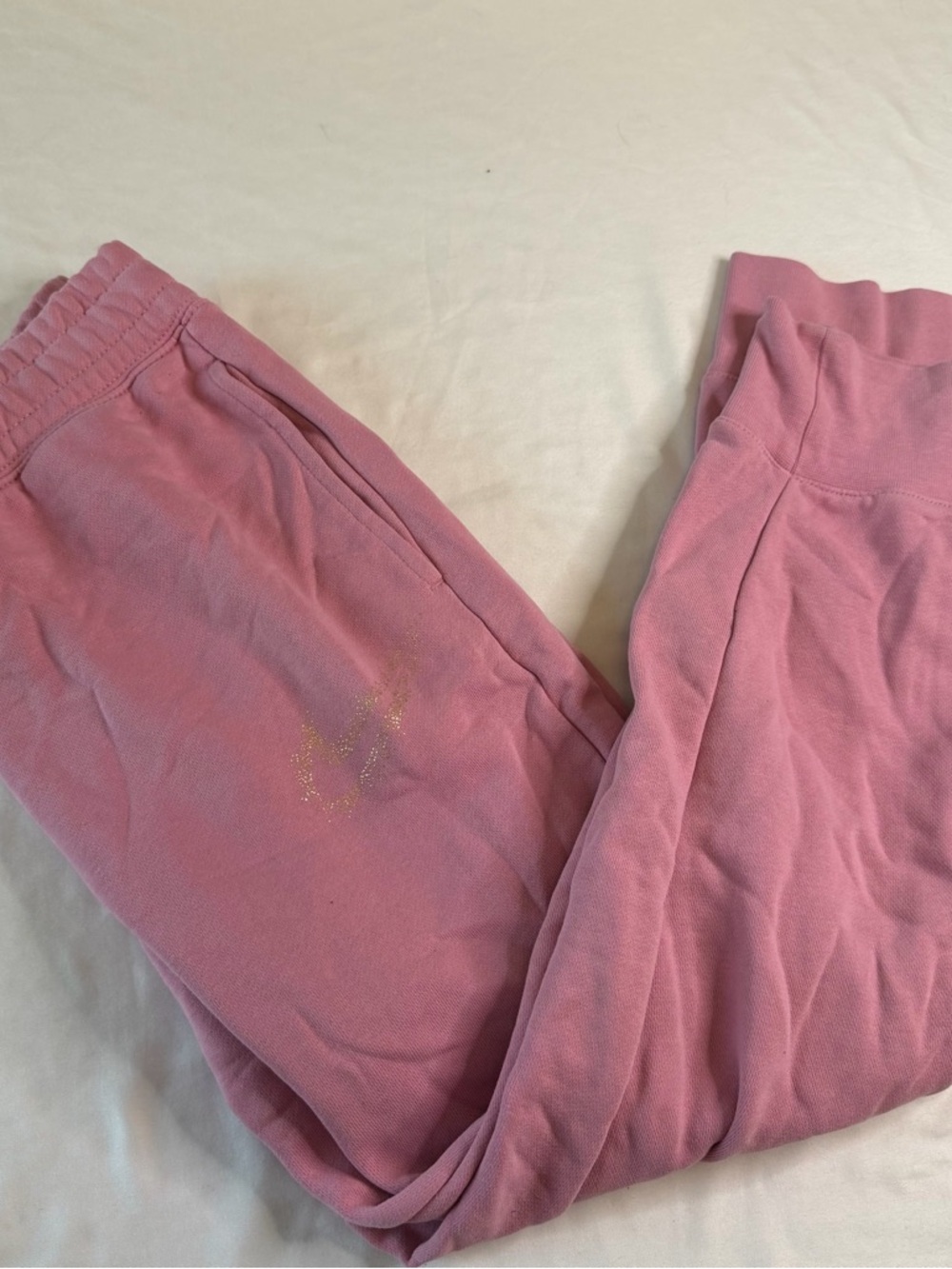Nike Youth Pink Jogger Sweatpants Gold Swoosh Logo Athletic Lounge Size Large